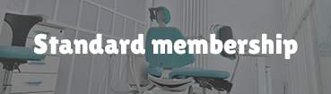 Blue dental chair with standard membership text